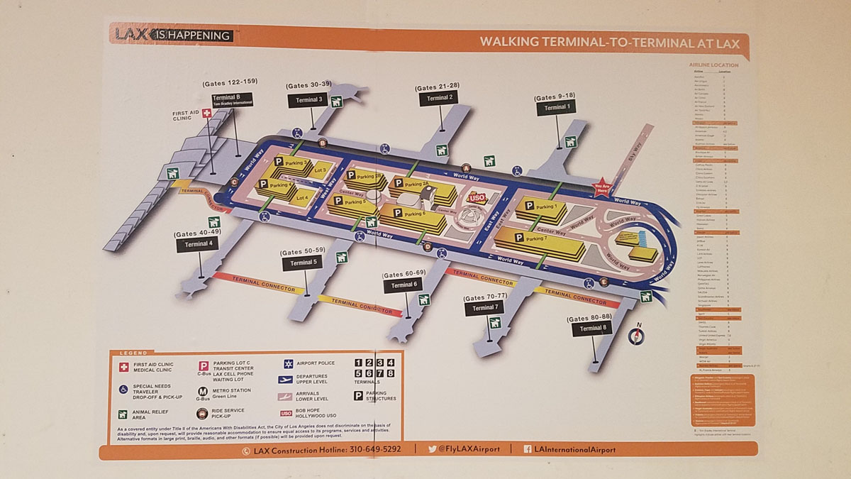 map of lax terminals Lax Terminals Airline And Parking Map For Los Angeles Airport