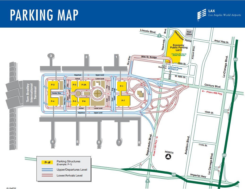 Lax terminals airline and parking map for los angeles airport 